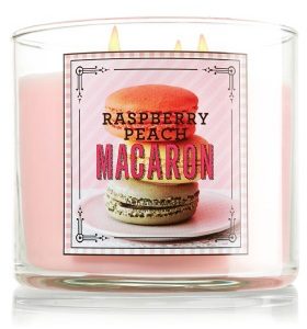 BATH & BODY WORKS HOME RASPBERRY PEACH MACARON 3-WICK 14.5 SCENTED LARGE CANDLE 