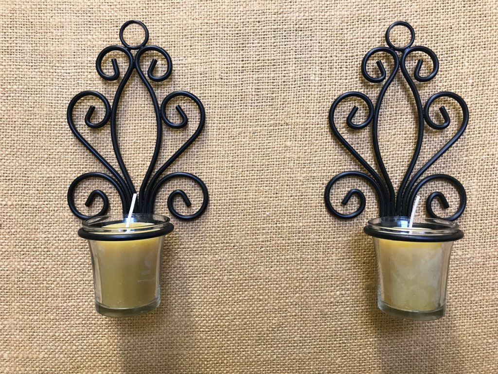 Pure Beeswax Votives and two black wall sconces