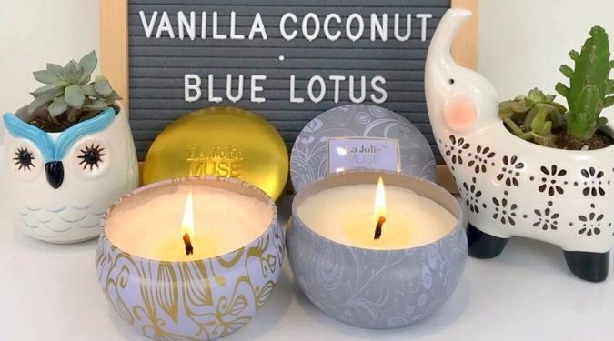 La Jolie Muse vanilla coconut blue lotus candles