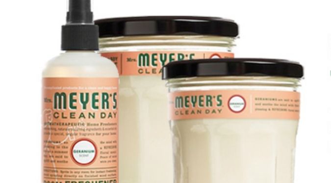 mrs meyers white soy candles and air freshener with black lids