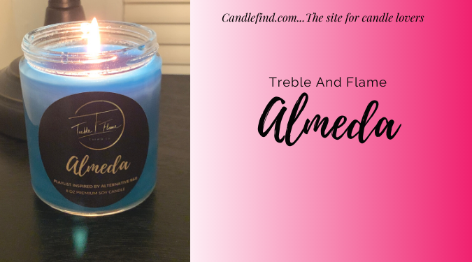 Almeda blue soy candle burning Treble And Flame Candle Review