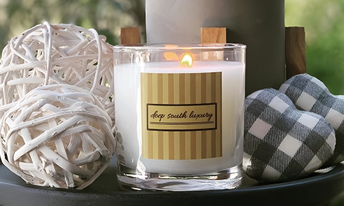 Deep South Luxury candle displayed with Southern-inspired home décor accents