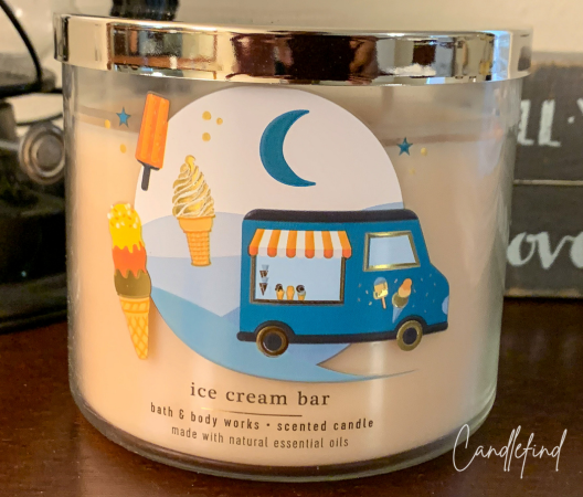 Front view of Bath & Body Works Ice Cream Bar three-wick candle showing the ice cream truck label design