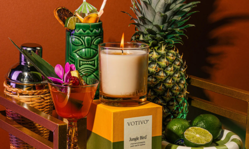 Votivo Jungle Bird tropical cocktail candle with pineapple and citrus accents